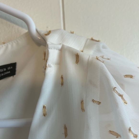 SHEIN White w Gold Flecks Midi Sundress with Flutter Sleeves Size Small - Picture 8 of 11